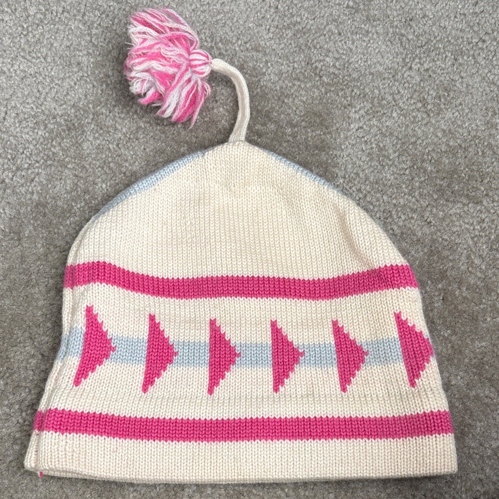 Spyder Vintage Pink and Cream Women’s Pom-Pom Beanie 100% Wool